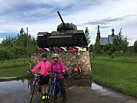 Elaine and Margaret at a war memorial in Russia